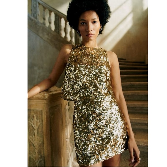Sezane Dresses & Skirts - Sezane Malia Mini Gold Sequin Skirt Size 6